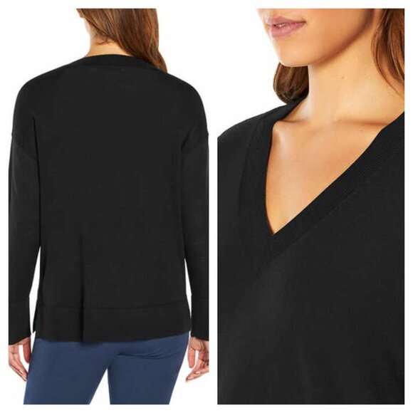 Banana Republic 100% Merino Wool Drop Shoulder V-Neck Relaxed Sweater M Black - Picture 2 of 16